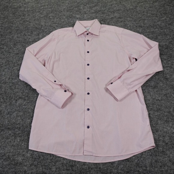 ETON Dress Shirt‎ Mens 46 -16 1/2 Pink Micro Check Long Sleeve Button Up - Picture 2 of 14